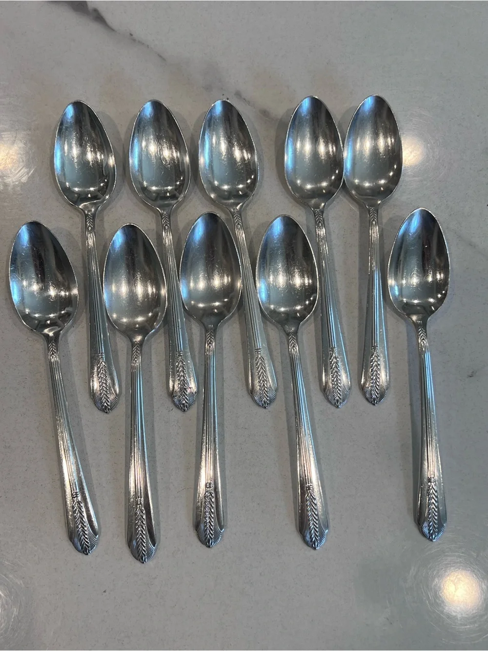 WM Rogers 1939 Allure Silverware 10 Teaspoons, Art Deco